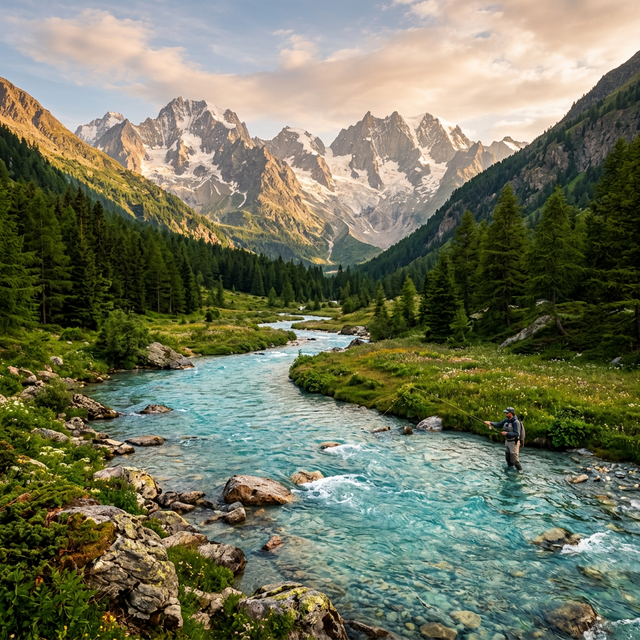 Rivière alpine aux eaux turquoise dans les Alpes françaises — spot de pêche à la truite