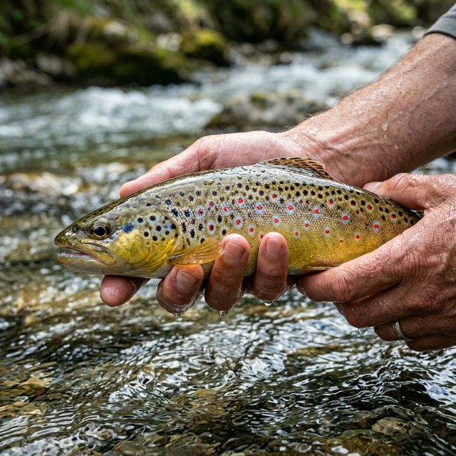 Truite fario dans une rivière du Cantal pour préparer une sortie 2026